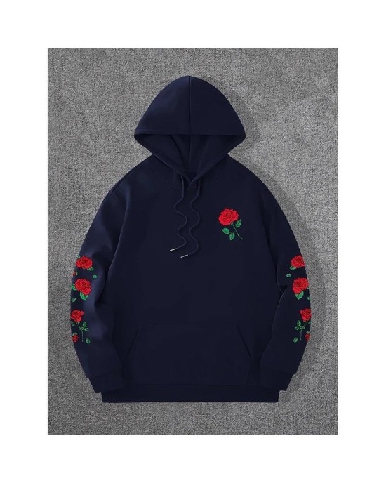 Oversized Hoodie with Rose Print | Drop Shoulder Streetwear