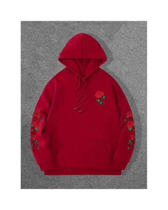 Oversized Hoodie with Rose Print | Drop Shoulder Streetwear