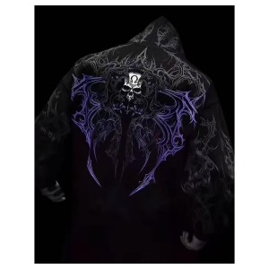 Breathedivinity Gothic Hoodie with Skull Print Zip-Up