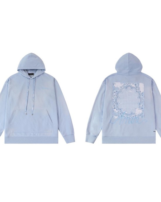A@MI Paisley Embroidery Letter Graphic Pullover Hoodie - Unisex Oversized Sweatshirt with Drop