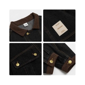 Vintage Retro Denim Jacket, Oversized Unisex Coat with Color Block Design & Multiple