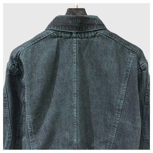 Vintage Distressed Denim Jacket with Raw Hem & Frayed Details, Light Blue Retro
