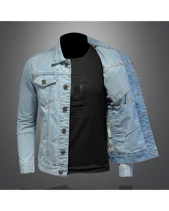 Slim Fit Denim Jacket for Men | Classic Blue Cotton Jean