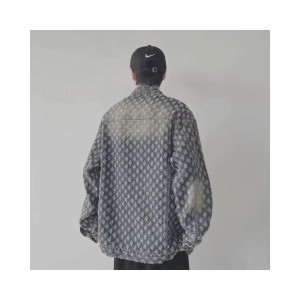 Vintage Wash Distressed Denim Jacket with Jacquard & Tie-Dye - Unisex