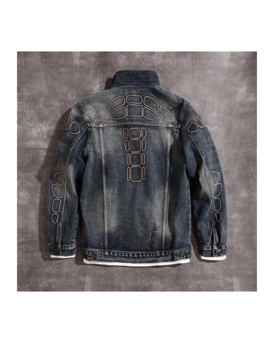 Vintage Denim Jacket for Men - Distressed Casual Oversized