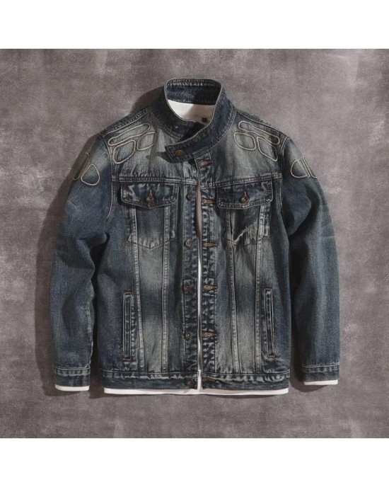 Vintage Denim Jacket for Men - Distressed Casual Oversized