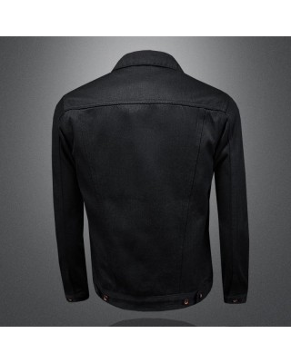Men's Classic Black Denim Jacket - Fade-Resistant, Slim Fit, Minimalist