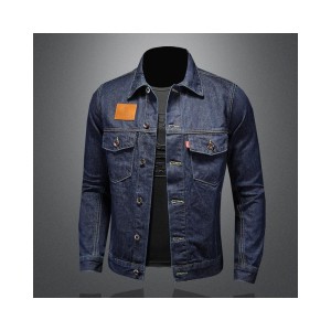 Men's Classic Denim Jacket - Deep Blue Slim Fit Casual Coat for Spring &